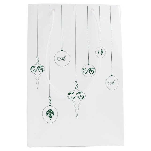 Moyen Sac cadeau de Noël Bauble Monogramme vert (Devant)