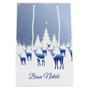 Moyen Sac Cadeau de Noël Cerf Bleu Buon Natale