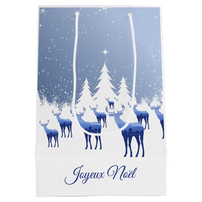 Moyen Sac Cadeau de Noël Cerf Bleu Joyeux Noel (Dos)
