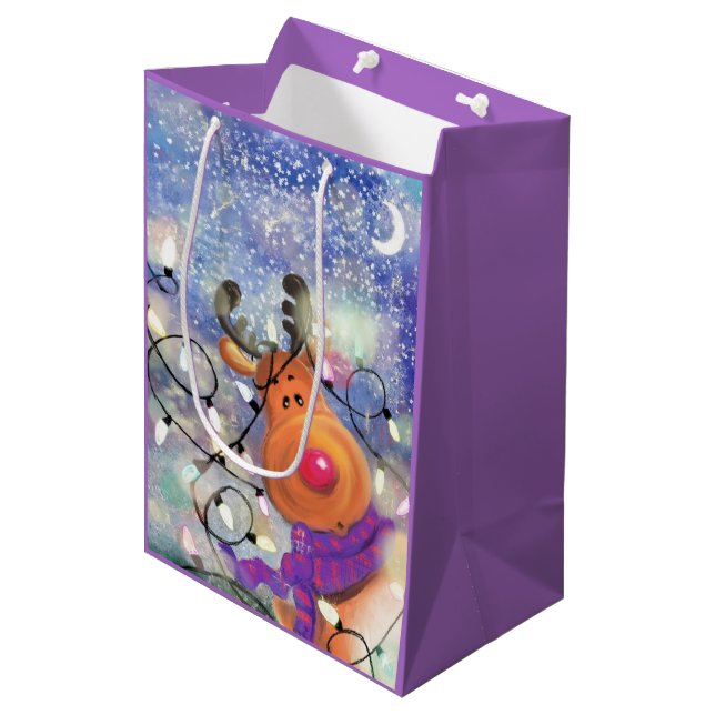 Moyen Sac cadeau de Noël de renne drôle (Devant Angle)