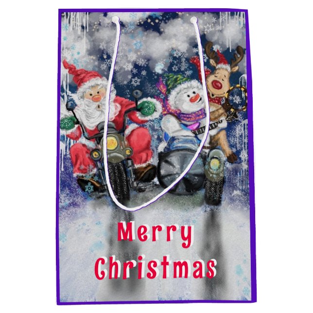 Moyen Sac cadeau de Noël drôle avec des amis heureux (Devant)