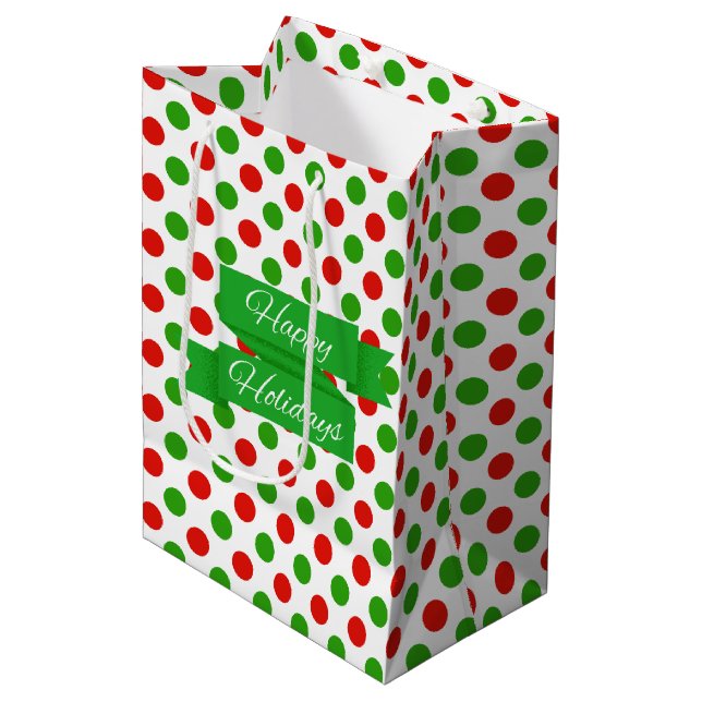 Moyen Sac cadeau de Noël Grand Polka Dot Motif (Devant Angle)