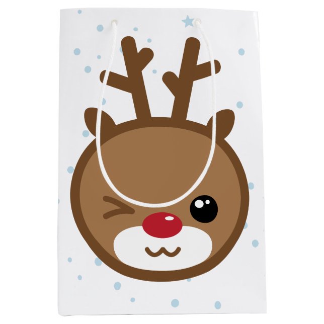 Moyen Sac cadeau de Noël Kawaii Reindeer (Devant)