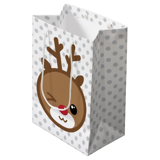 Moyen Sac cadeau de Noël Kawaii Reindeer (Devant Angle)