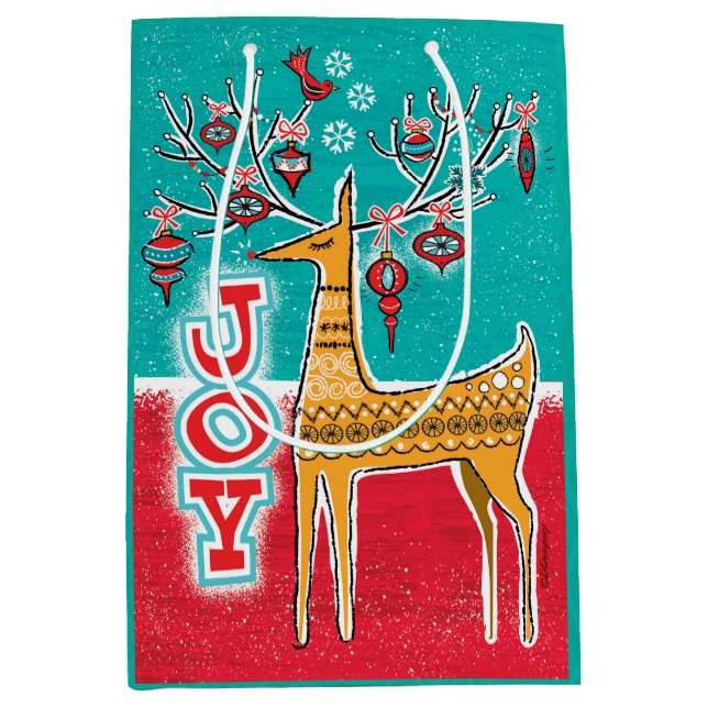 Moyen Sac cadeau de Noël Mid Mod Reindeer (Devant)