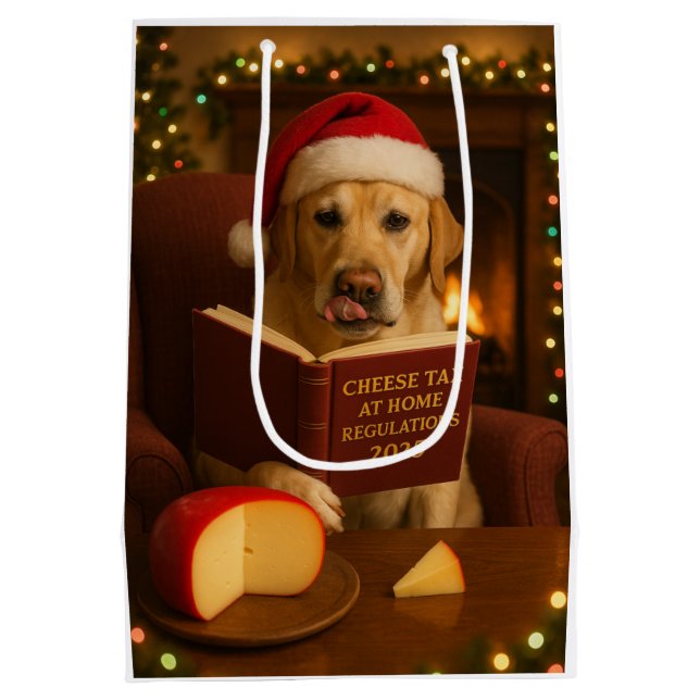 Moyen sac cadeau de Noël pi. de Noël un labrador jaune (Dos)