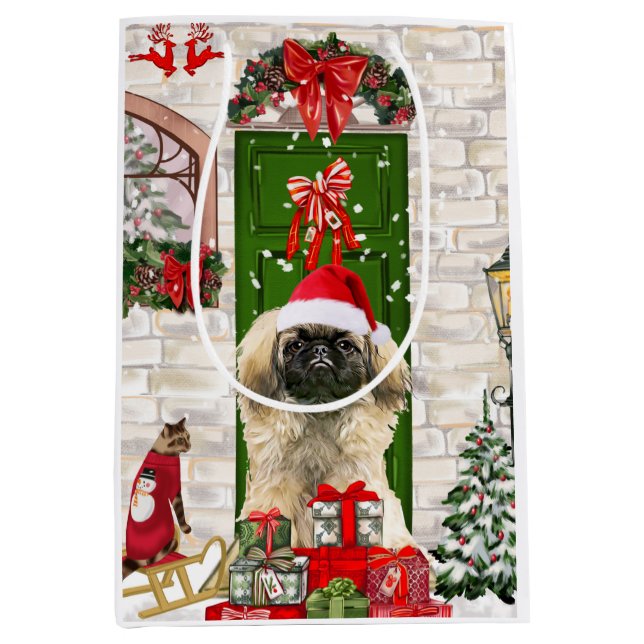 Moyen Sac cadeau de Noël pour chien Pekingese (Devant)