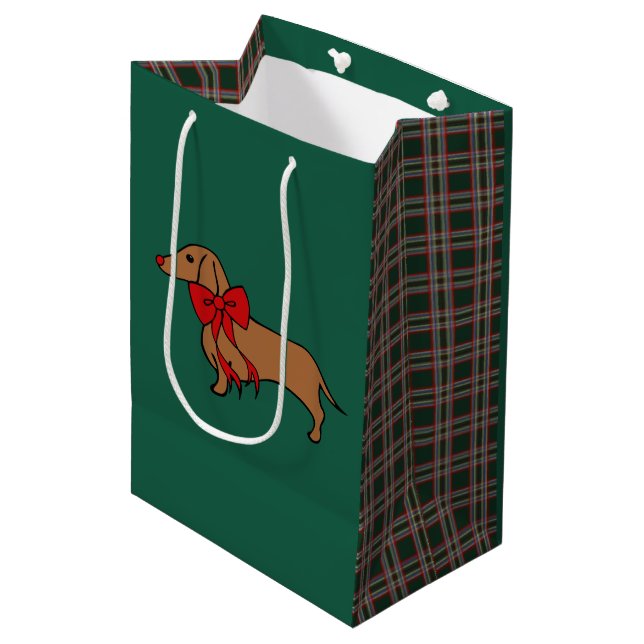 Moyen Sac cadeau de Noël rétro teckel (Devant Angle)