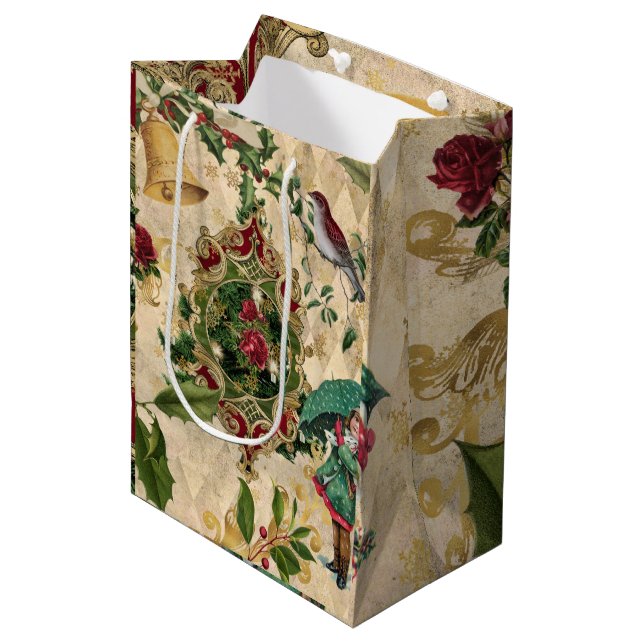 Moyen Sac cadeau de Noël unique vintage (Devant Angle)