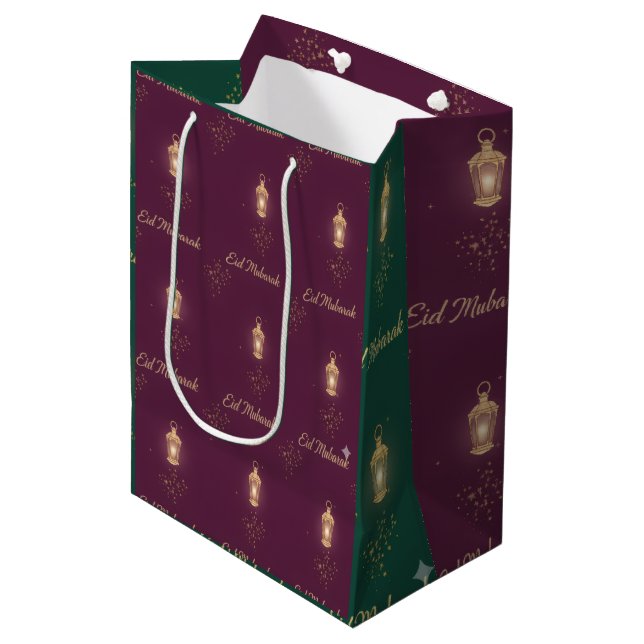 Moyen Sac cadeau d'Eid Magenta/Vert (Devant Angle)