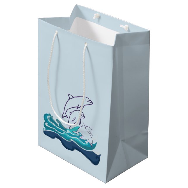 Moyen Sac cadeau Dessin Dauphins (Devant Angle)