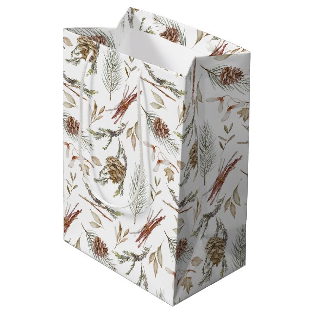 Moyen Sac cadeau d'hiver élégant avec Pinecones (Dos Angle)