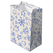 Sac Cadeau Doodle Noël Bleu
