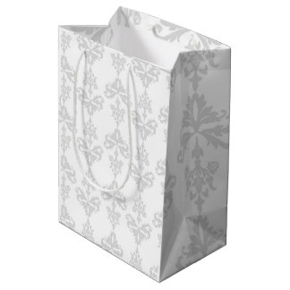 Moyen Sac cadeau élégant gris pâle et blanc