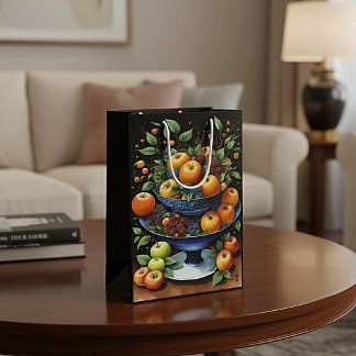Moyen Sac cadeau Elegant Harvest Fruit & bol bleu