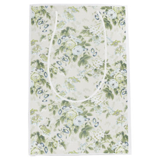 Moyen Sac cadeau en chintz vert sauge, impression rose a