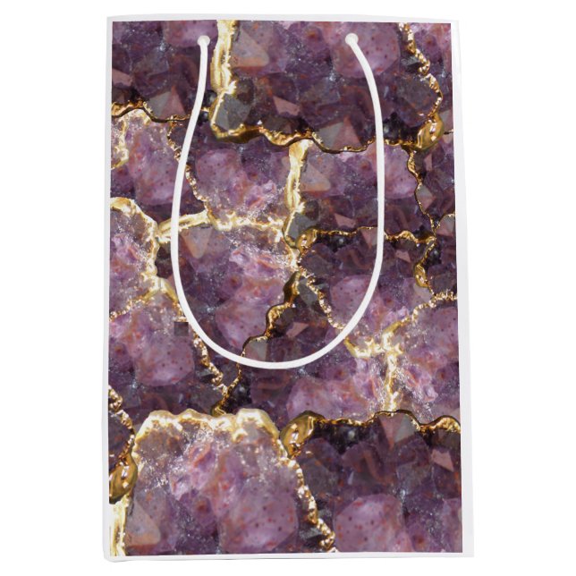 Moyen Sac cadeau en cristal violet avec collage doré (Devant)