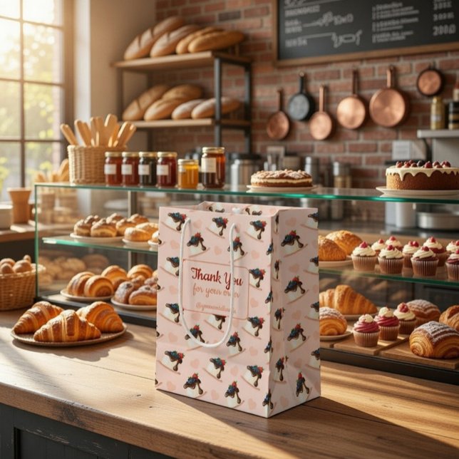 Moyen Sac Cadeau Entreprise de Dessert Rose Personnalisé (Créateur téléchargé)