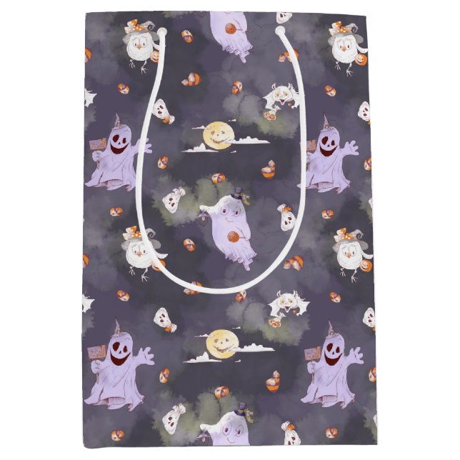 Moyen Sac cadeau fantômes effrayants Halloween (Devant)