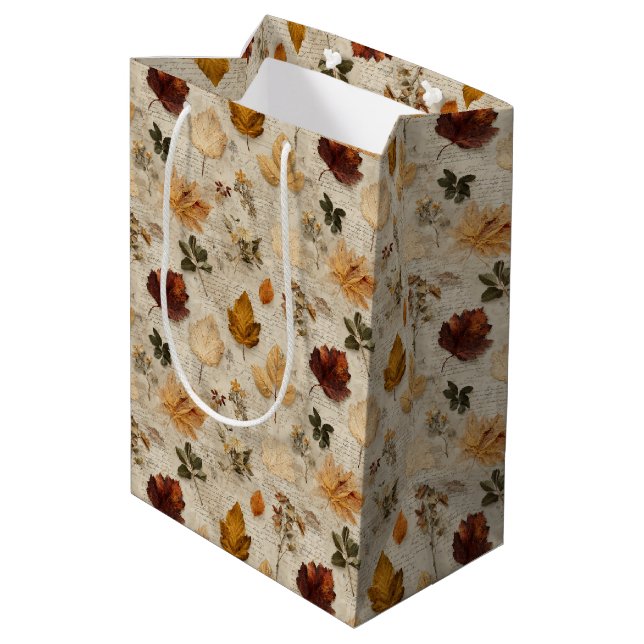 Moyen Sac cadeau Feuille et Script Pressé (Dos Angle)