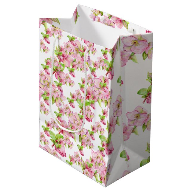 Moyen Sac cadeau - Fleur d'Hellébore rose (Devant Angle)