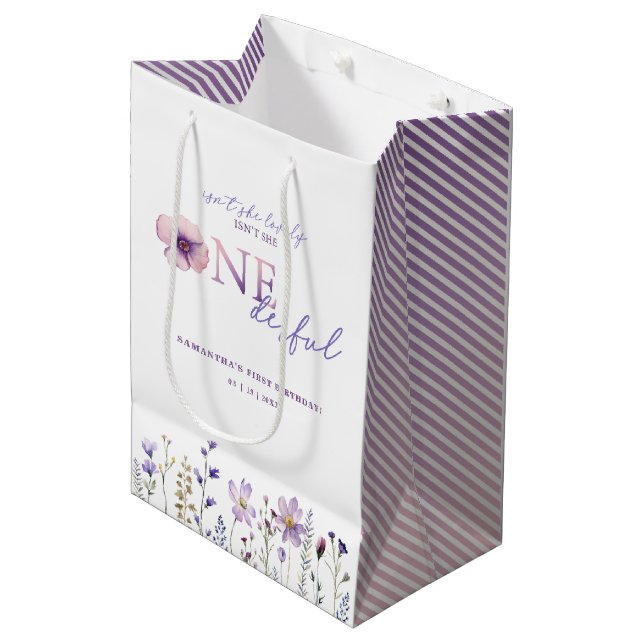 Moyen Sac cadeau fleur sauvage original premier annivers (Devant Angle)