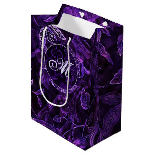 Moyen Sac Cadeau Fleuris Vintage Violet Monogramme
