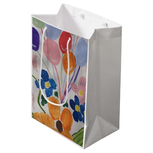 Moyen Sac cadeau Fleurs et Ballons (Devant Angle)