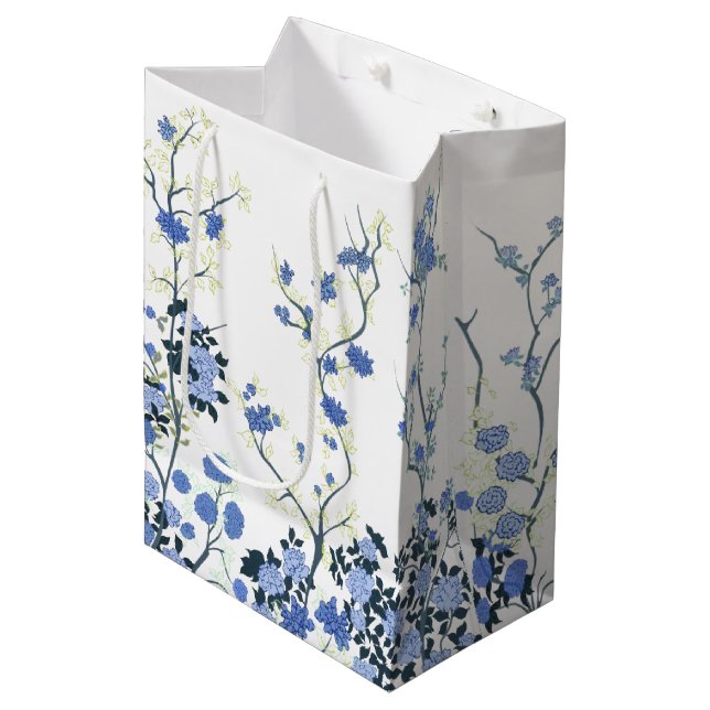 Moyen Sac cadeau Floral Bleu et Blanc (Devant Angle)