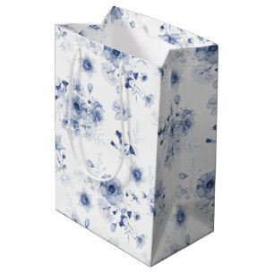 Moyen Sac cadeau floral bleu poussiéreux