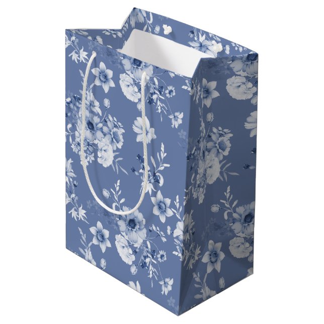 Moyen Sac cadeau floral bleu poussiéreux (Dos Angle)