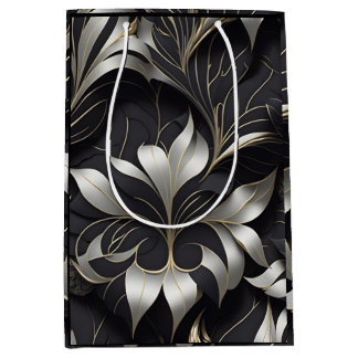 Moyen Sac cadeau Floral Noir Moderne