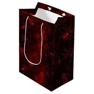 Moyen Sac Cadeau Gothique Araignée Géante Noir et Rouge 