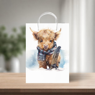 Moyen Sac cadeau Highland Cow-abunga - Blanc/Bleu
