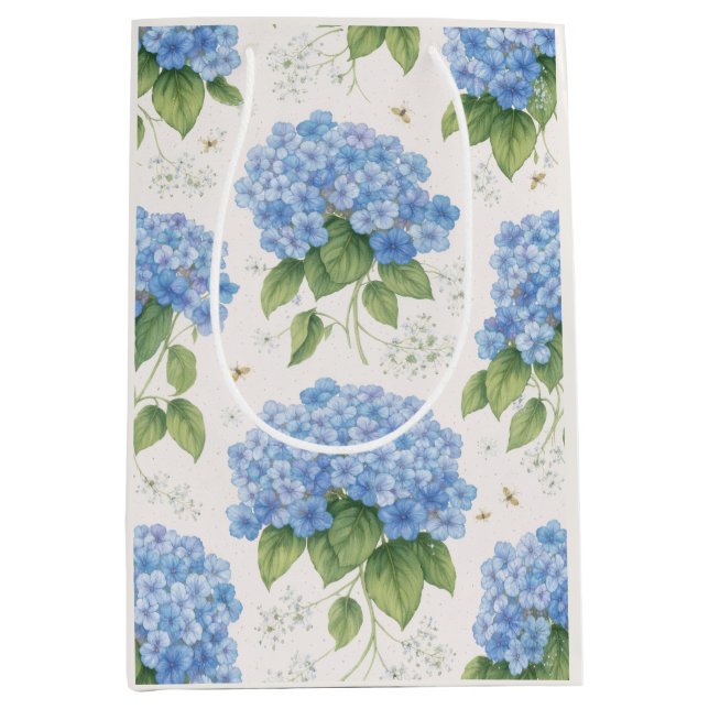 Moyen Sac Cadeau Hydrangea Bleu | Floral Élégant (Devant)