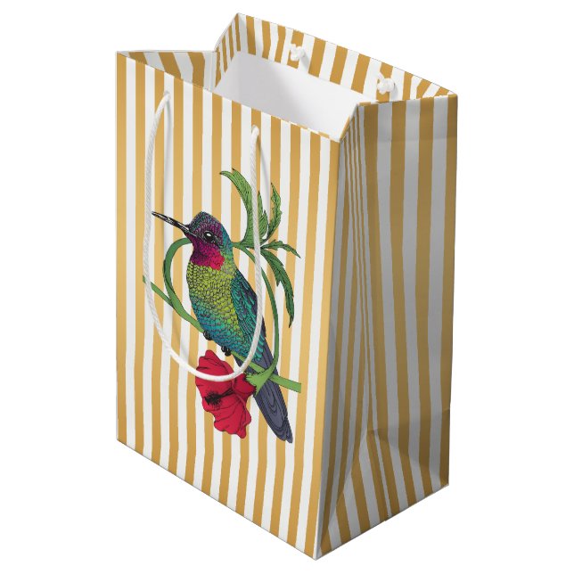 Moyen Sac cadeau illustration colibri rayures dorées (Dos Angle)
