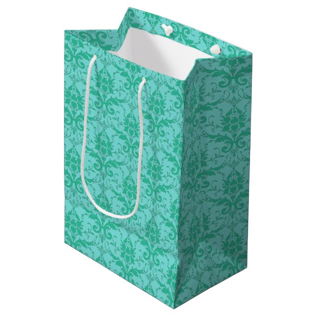 Moyen Sac cadeau imprimé Sea Green Damask (Devant Angle)