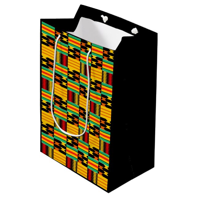 Moyen Sac cadeau Kente pour peigne rouge jaune or (Devant Angle)