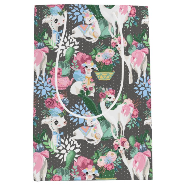 Moyen Sac cadeau lamas et fleurs (Devant)