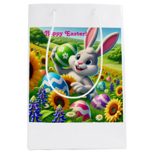 Moyen Sac cadeau « Lapin de Pâques » joyeux
