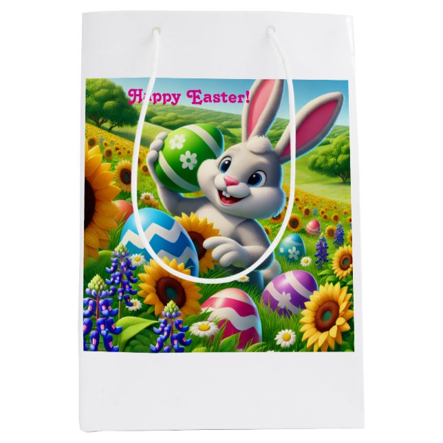 Moyen Sac cadeau « Lapin de Pâques » joyeux (Devant)