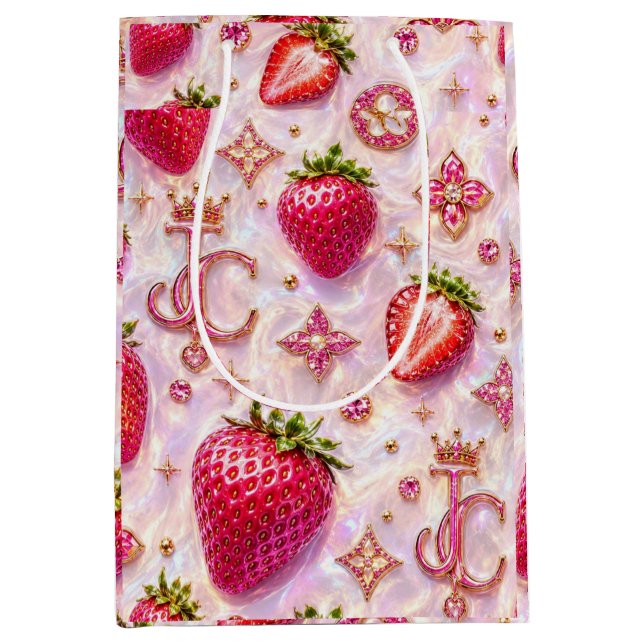 Moyen Sac cadeau - Luxe Couronne Strassée Fraise (Devant)