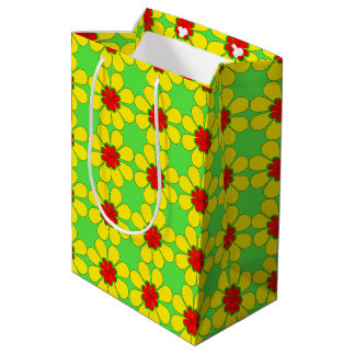 Moyen Sac cadeau - Marguerites stylisées sur vert