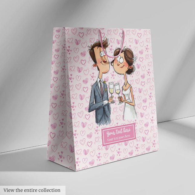 Moyen Sac cadeau Mariage Couple Aquarelle Humour ironiqu (Watercolor Wedding Couple Gift Bag Quirky Humor)