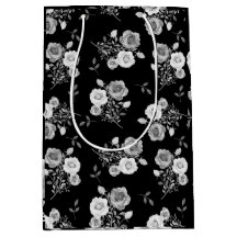 Sac cadeau mariage de roses noir et blanc