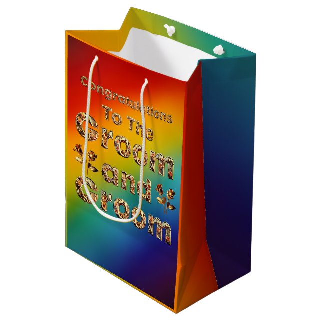 Moyen Sac cadeau Mariage Gay Rainbow Homme (Devant Angle)