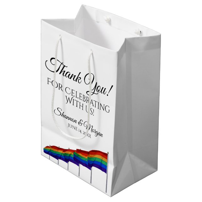 Moyen Sac cadeau Mariage Merci gay pride - Texte noir (Devant Angle)