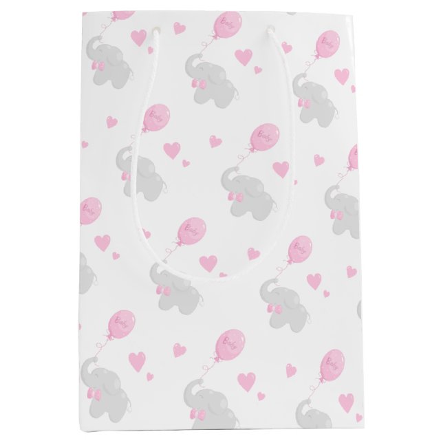 Moyen Sac cadeau mignon Baby shower fille éléphant ballo (Devant)