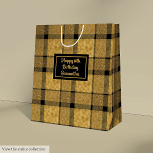 Moyen Sac cadeau minimaliste noir doré personnalisé chic