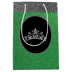 Moyen Sac cadeau Miss Pageant Crown Green FX Glitter